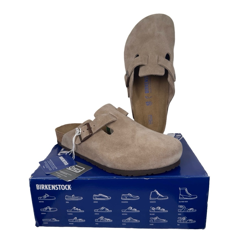 Birkenstock Boston Soft Bed Taupe Suede Clogs Men’s Size 12-12.5 / 45 New in Box